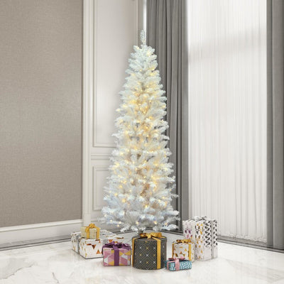 7.5' White Salem Pencil Pine Artificial Christmas Tree with 350 Warm White LED Lights