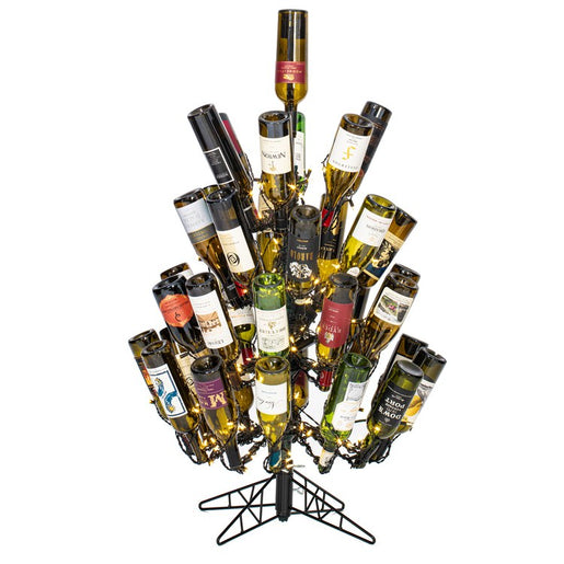 4' x 30" Pre-Lit Black Wine Bottle Tree Frame with 200 Clear Dura-Lit Lights for 37 Bottles