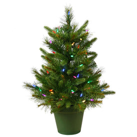 24" Cashmere Pine Potted Artificial Christmas Tree with Multi-Colored Dura-Lit LED Lights