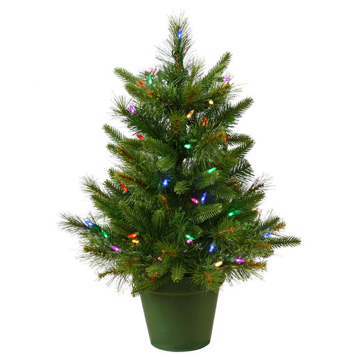24" Cashmere Pine Potted Artificial Christmas Tree with Multi-Colored Dura-Lit LED Lights