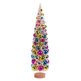 24" Vintage Tabletop Frosted Gold Tree with Multi Ornaments and Wood Base