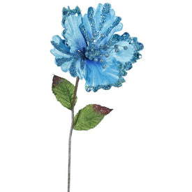 23" Sky Blue Hibiscus Artificial Christmas Picks 3 Per Bag