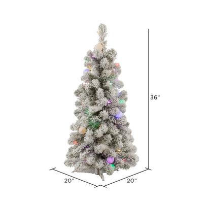 3' Pre-Lit Flocked Kodiak Spruce Artificial Christmas Tree with Multi-Colored LED Lights
