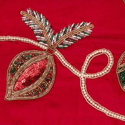 72" Red Beaded Ornaments Velvet Tree Skirt