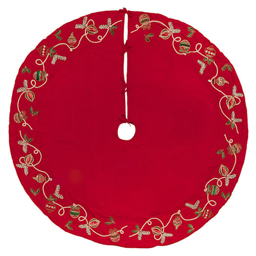 72" Red Beaded Ornaments Velvet Tree Skirt