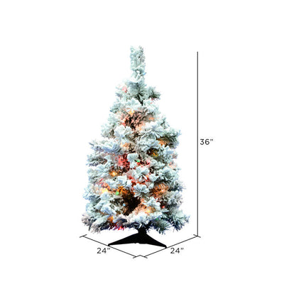 36" Flocked Alaskan Pine Artificial Christmas Tree with 100 Multi-Colored Dura-Lit Lights