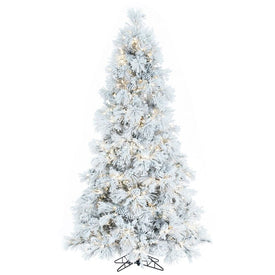7.5' x 49" Pre-Lit Flocked Atka Pine Slim Artificial Christmas Tree with Warm White Wide-Angle LED Lights
