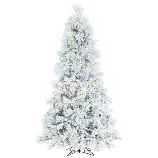 7.5' x 49" Pre-Lit Flocked Atka Pine Slim Artificial Christmas Tree with Warm White Wide-Angle LED Lights