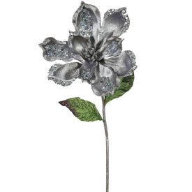 22" Pewter Velvet Magnolia Artificial Christmas Picks 3 Per Bag