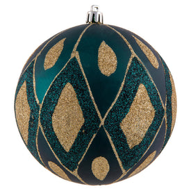4.75" Sea Blue Matte Ball with Glitter Diamond Pattern 3 Per Bag