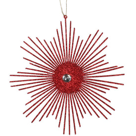 6.5" Red Glitter Snowflake Burst Ornament 6 Per Bag