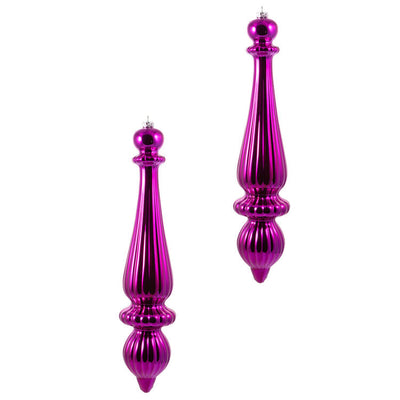 14" Fuchsia Shiny Finial Drop Christmas Ornaments 2 Per Bag