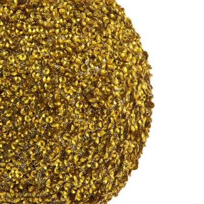 4" Gold Beaded Ball Ornaments with Drilled Caps 6 Per Bag