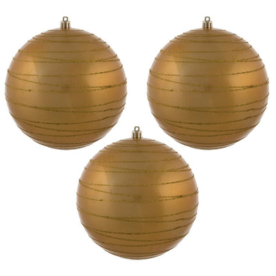 6" Honey Gold Candy Finish Ball with Glitter Lines 3 Per Bag