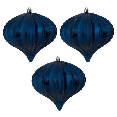 5.5" x 5.7" Midnight Blue Shiny Onion Christmas Ornaments 3 Per Bag