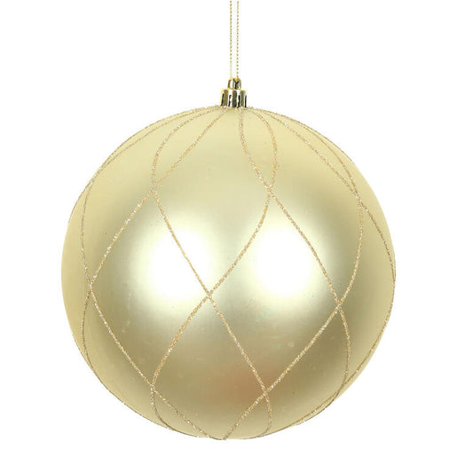 6" Champagne Matte and Glitter Swirl Ball Ornaments 3 Per Box