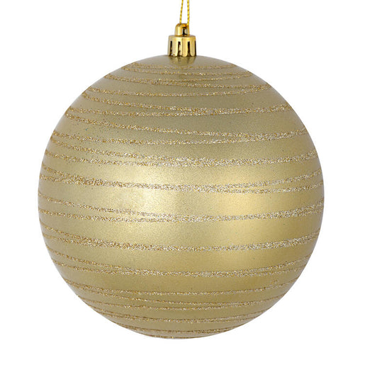 6" Champagne Candy Finish Ball with Glitter Lines 3 Per Bag