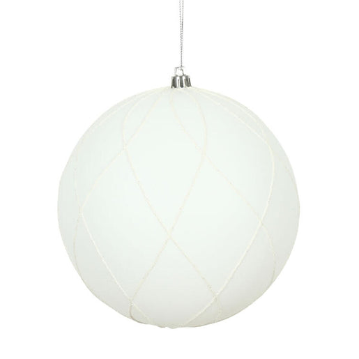 6" White Matte and Glitter Swirl Ball Ornaments 3 Per Box