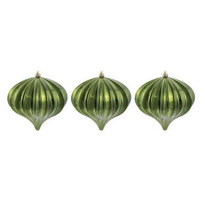 5.5" x 5.7" Moss Green Shiny Onion Christmas Ornaments 3 Per Bag