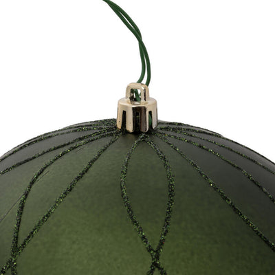 6" Moss Green Matte and Glitter Swirl Ball Ornaments 3 Per Box