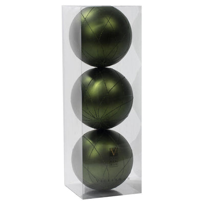 6" Moss Green Matte and Glitter Swirl Ball Ornaments 3 Per Box