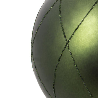 6" Moss Green Matte and Glitter Swirl Ball Ornaments 3 Per Box