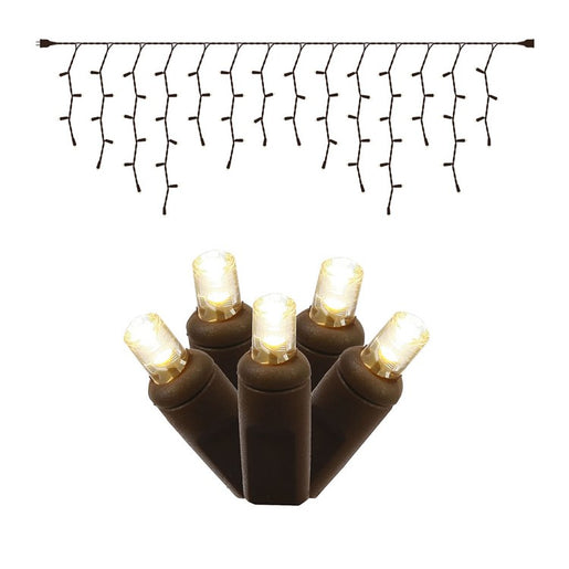 70-Count Warm White Wide-Angle Icicle LED Christmas Light Strand on 9' Brown Wire
