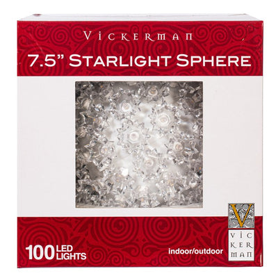 Vickerman 7.5" Starlight Sphere Christmas Ornament with 100 Warm White Wide Angle LED Lights