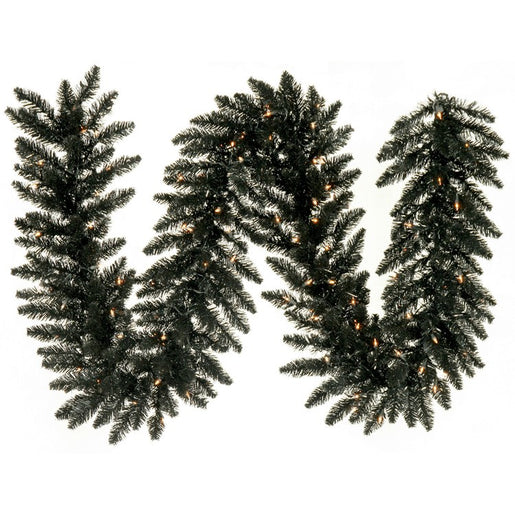 Vickerman 9' Black Fir Artificial Christmas Garland, Warm White Dura-Lit LED lights.
