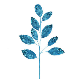 12" x 29" Turquoise Glitter Leaf Sprays 6 Per Bag