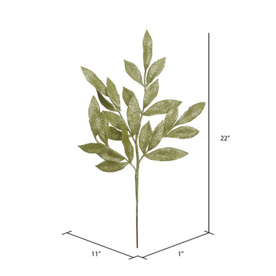 22" Lime Glitter Bay Leaf Artificial Christmas Sprays 12 Per Bag