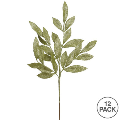 22" Lime Glitter Bay Leaf Artificial Christmas Sprays 12 Per Bag