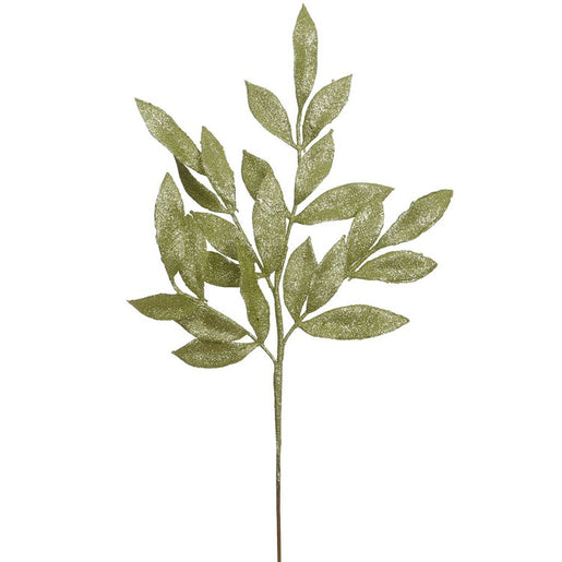22" Lime Glitter Bay Leaf Artificial Christmas Sprays 12 Per Bag