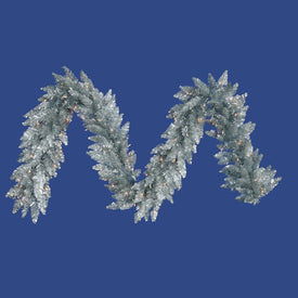 Vickerman 9' Sliver Artificial Christmas Garland, Warm White Dura-Lit LED lights.