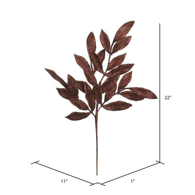22" Chocolate Glitter Bay Leaf Artificial Christmas Sprays 12 Per Bag