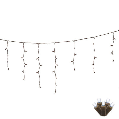70-Count Pure White Wide-Angle Icicle LED Christmas Light Strand on 9' Brown Wire