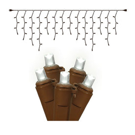 70-Count Pure White Wide-Angle Icicle LED Christmas Light Strand on 9' Brown Wire
