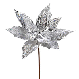 22" x 13" Silver Poinsettia Sequin Sprays 6 Per Bag