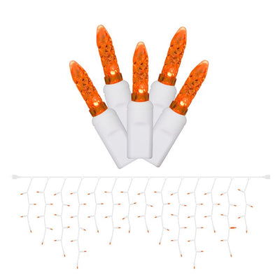 70-Count Orange Twinkle M5 Icicle LED Christmas Light Strand on 9' White Wire