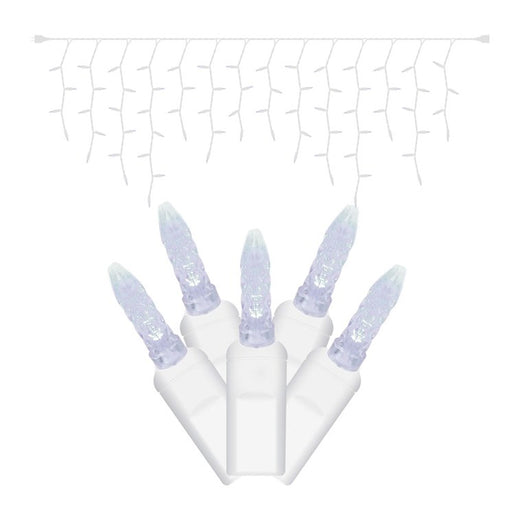 70-Count Cool White Twinkle M5 Icicle LED Christmas Light Strand on 9' White Wire