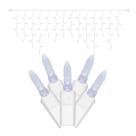 70-Count Cool White Twinkle M5 Icicle LED Christmas Light Strand on 9' White Wire