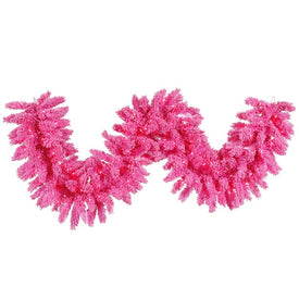 Vickerman 9' Flocked Pink Artificial Christmas Garland, Pink Dura-Lit LED lights.