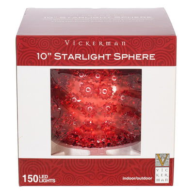 Vickerman 10" Starlight Sphere Christmas Ornament with 150 Red Wide Angle LED Lights