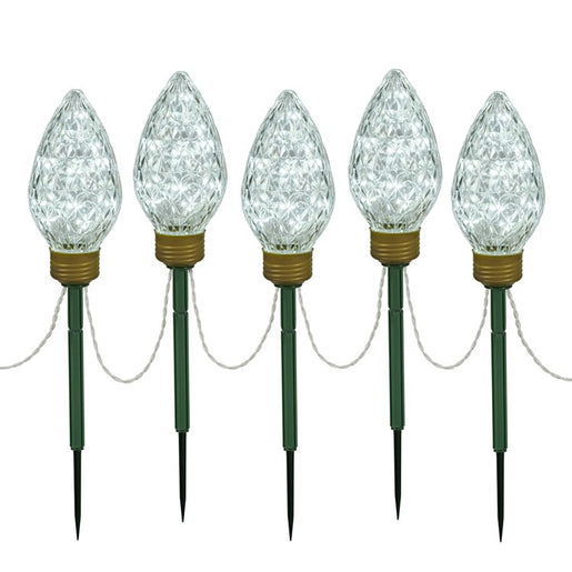 100-Light 10-Foot 8.5" Cool White C9 Faceted LED Light Stakes