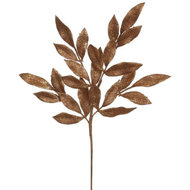 22" Copper Glitter Bay Leaf Artificial Sprays 12 Per Bag
