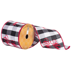 4" x 10 Yards Red Embroidered Merry Christmas on Black and White Plaid with Red Edge Ribbon
