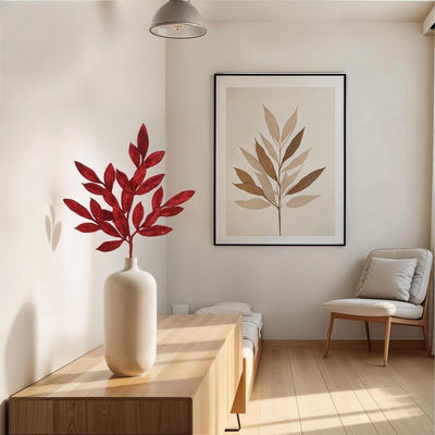 22" Red Glitter Bay Leaf Artificial Sprays 12 Per Bag