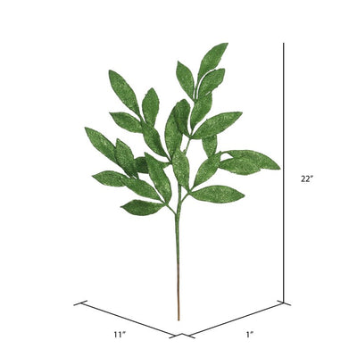 22" Green Glitter Bay Leaf Artificial Christmas Sprays 12 Per Bag