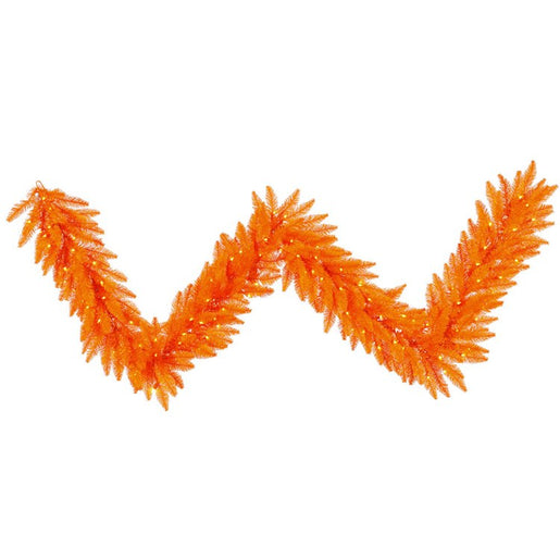 9' x 14" Pre-Lit Orange Artificial Christmas Garland with 100 Orange LED Lights