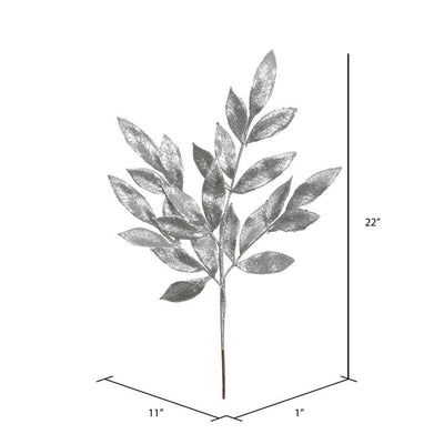 22" Silver Glitter Bay Leaf Artificial Christmas Sprays 12 Per Bag Brighten up your holiday project with this silver glitter bay leaf spray.